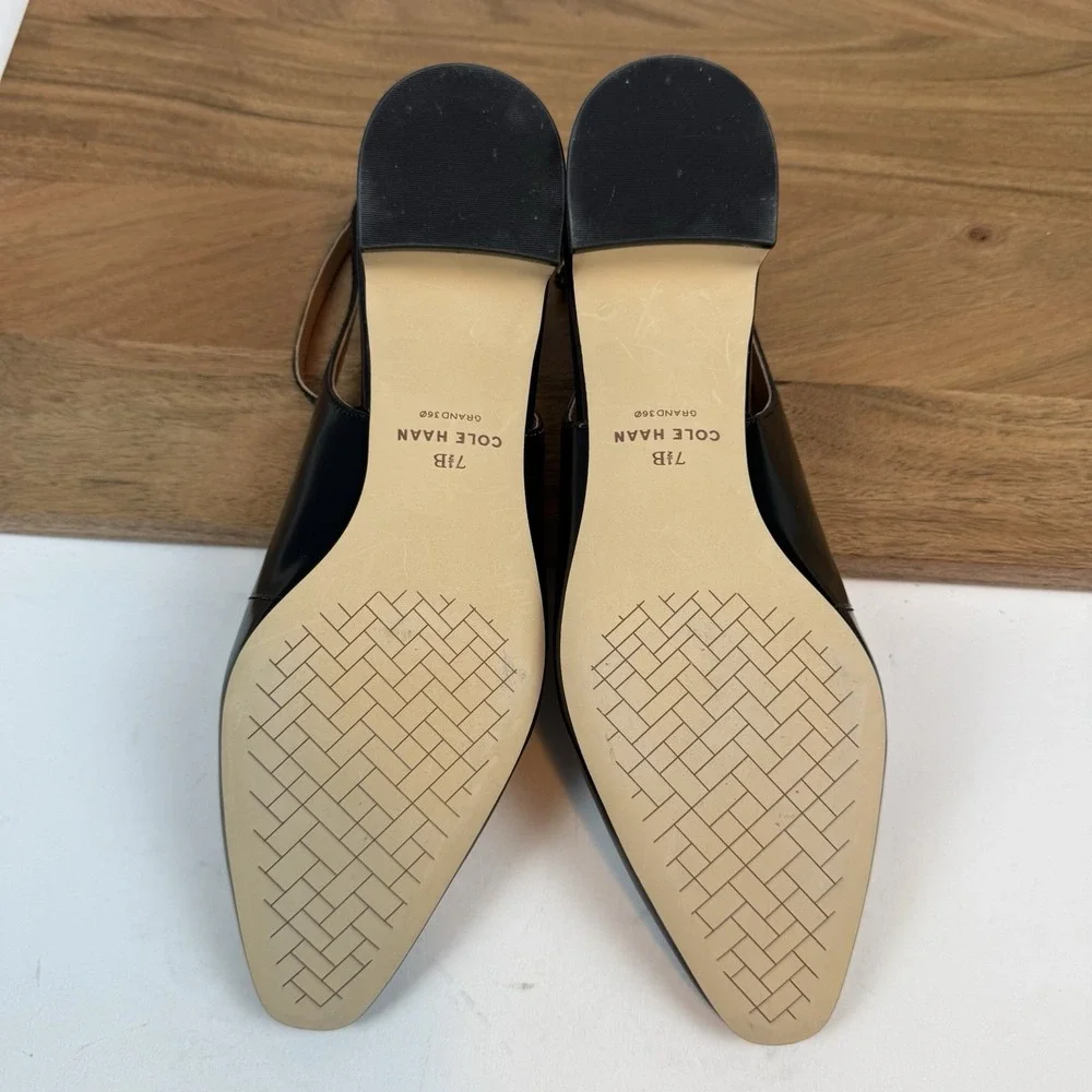 New NWOB Womens Cole Haan Paden Ankle Strap Black Leather Slingback Sandals 7.5B